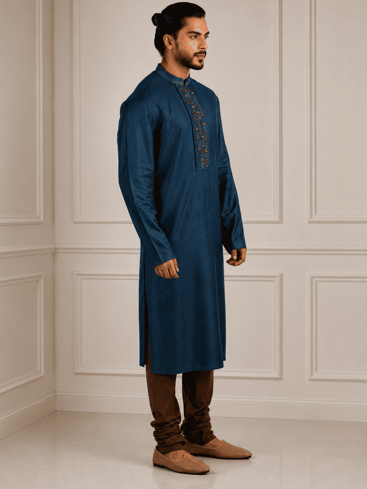 Multi-Colour Embroidered Blue Kurta Set