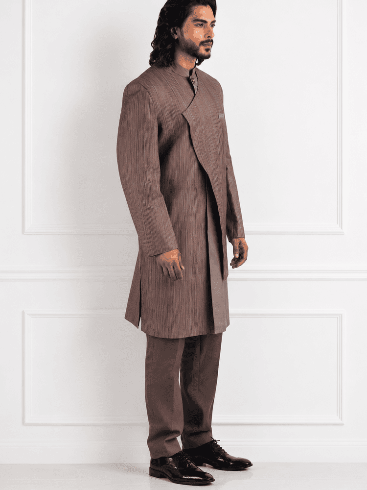Moonga silk textured Achkan set