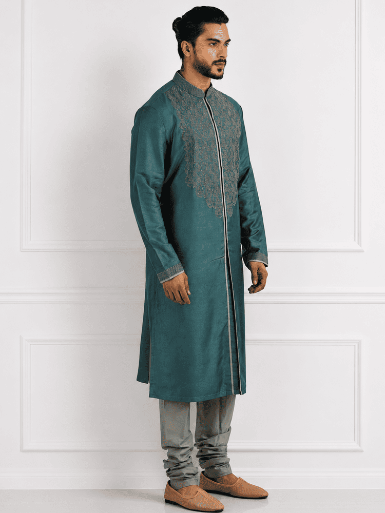 Teal Green Full Open Kurta Set