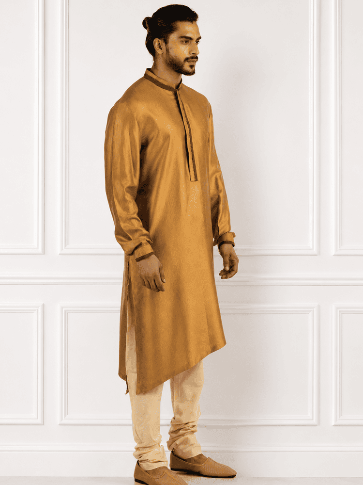 Military Green Jacket With Mustard Colour Kurta Set