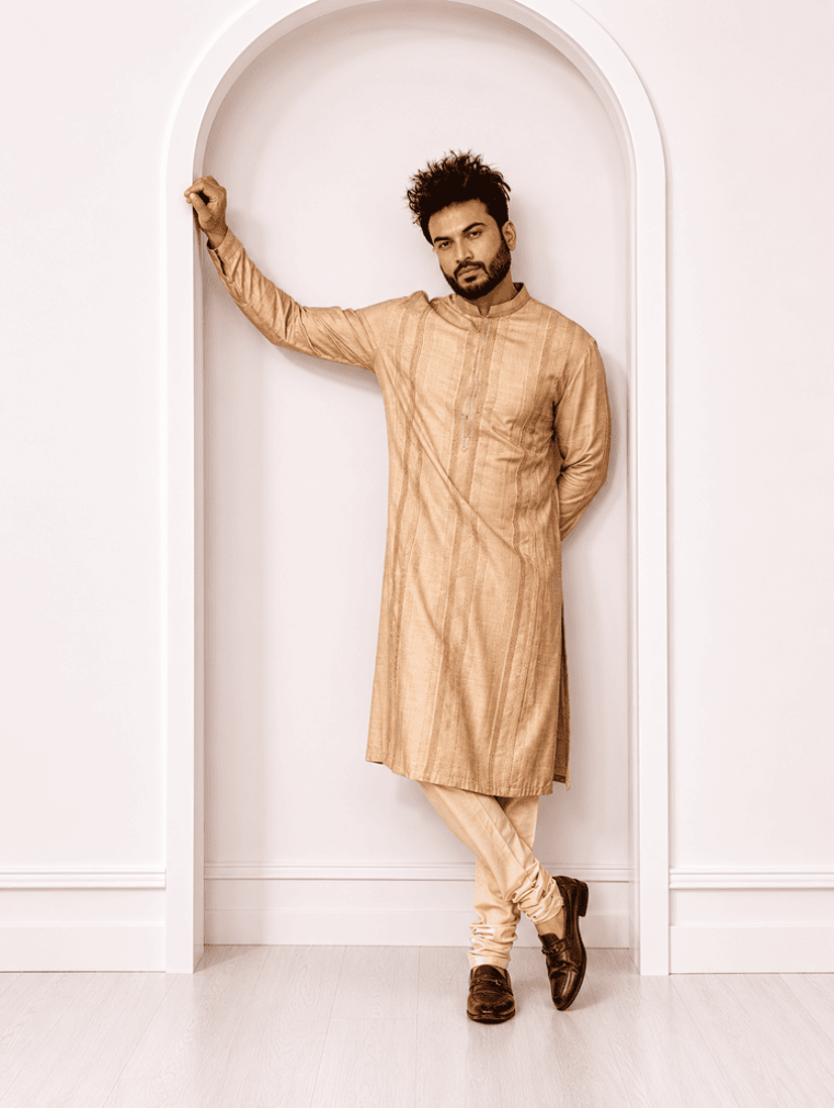 Beige Pintucks Kurta Set