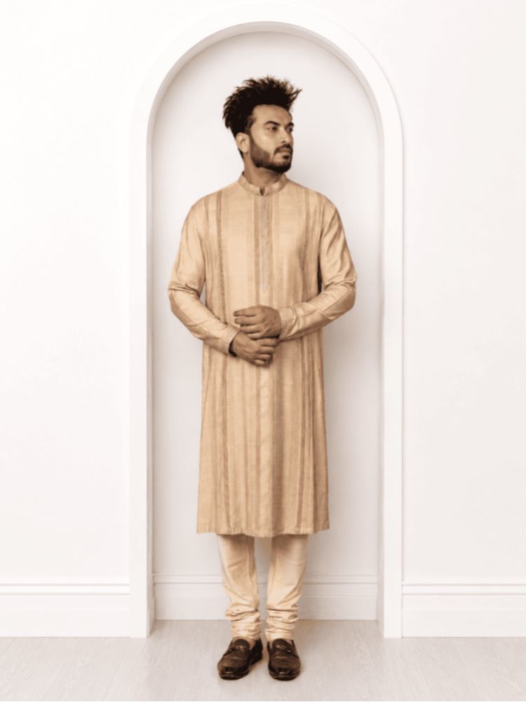 Beige Pintucks Kurta Set