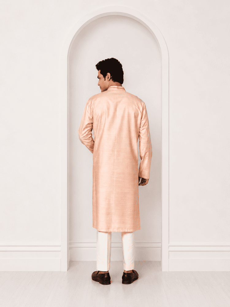 Peach Embroidered Kurta with Ivory Pants