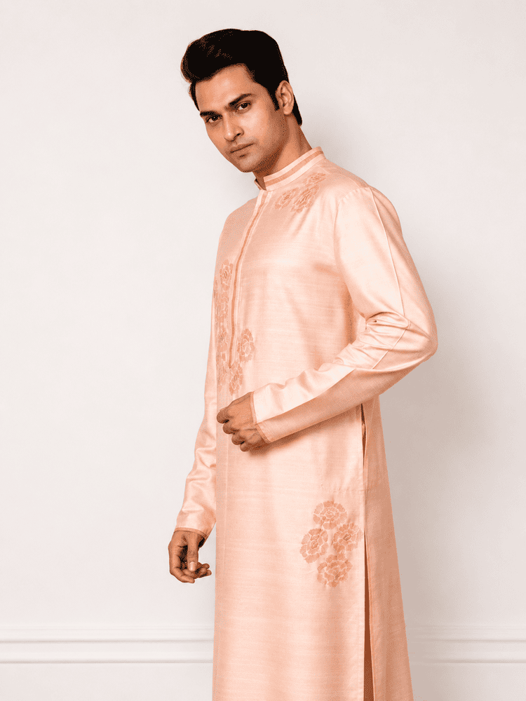 Peach Embroidered Kurta with Ivory Pants