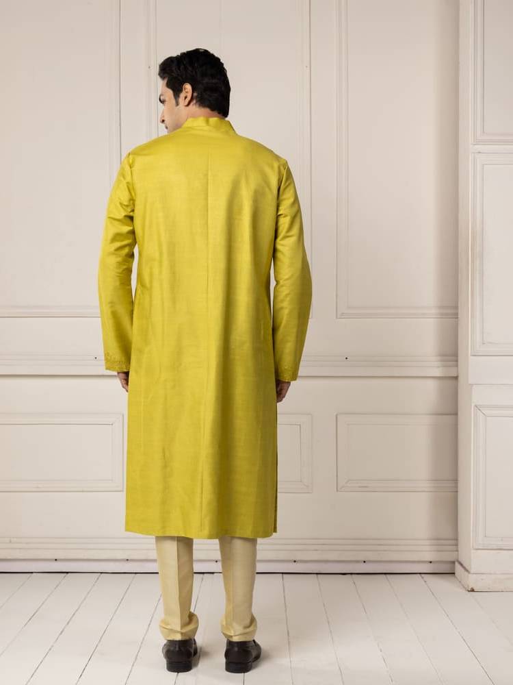 Moss green embroidered kurta paired with pants
