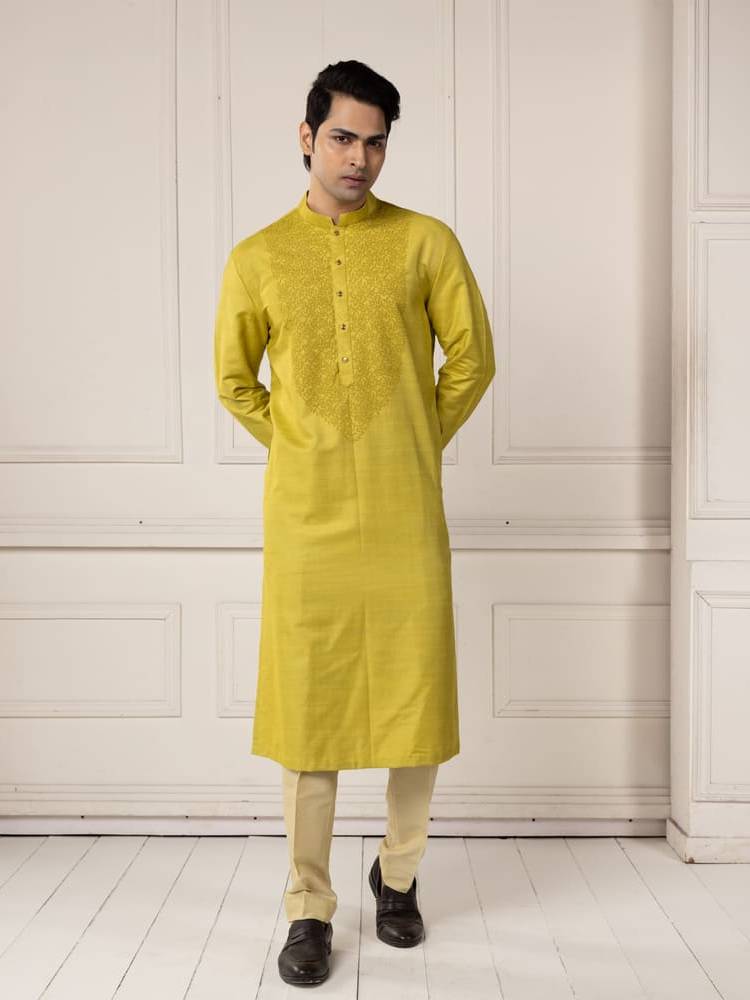 Moss green embroidered kurta paired with pants