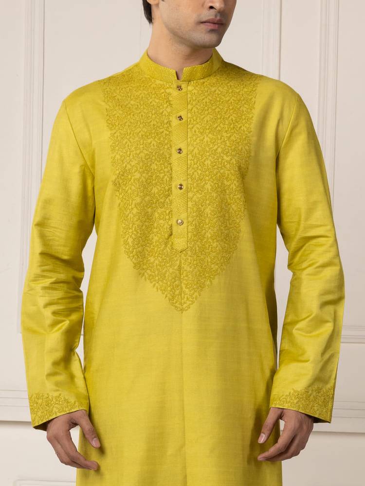 Moss green embroidered kurta paired with pants