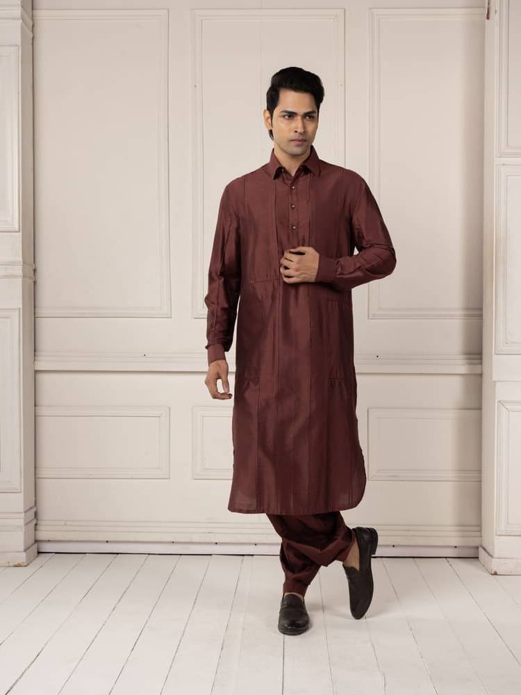 Deep Maroon Textured Kurta Set