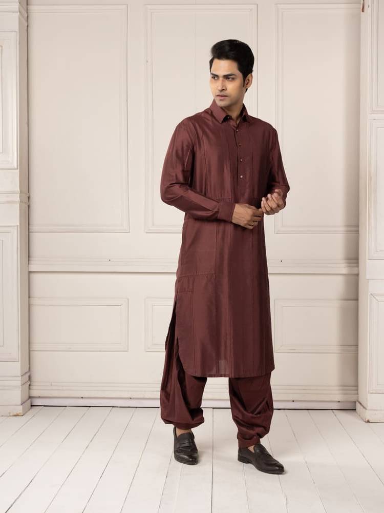 Deep Maroon Textured Kurta Set