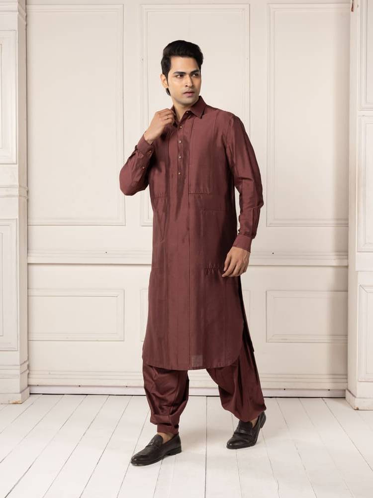 Deep Maroon Textured Kurta Set