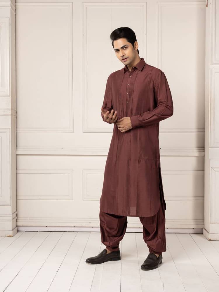 Deep Maroon Textured Kurta Set