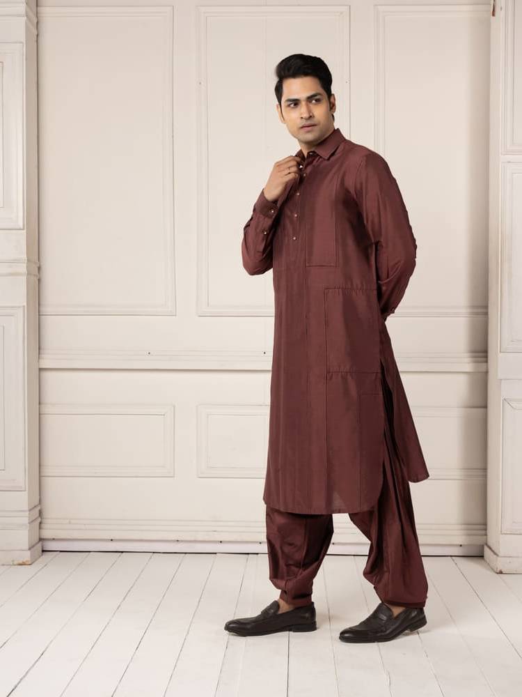 Deep Maroon Textured Kurta Set