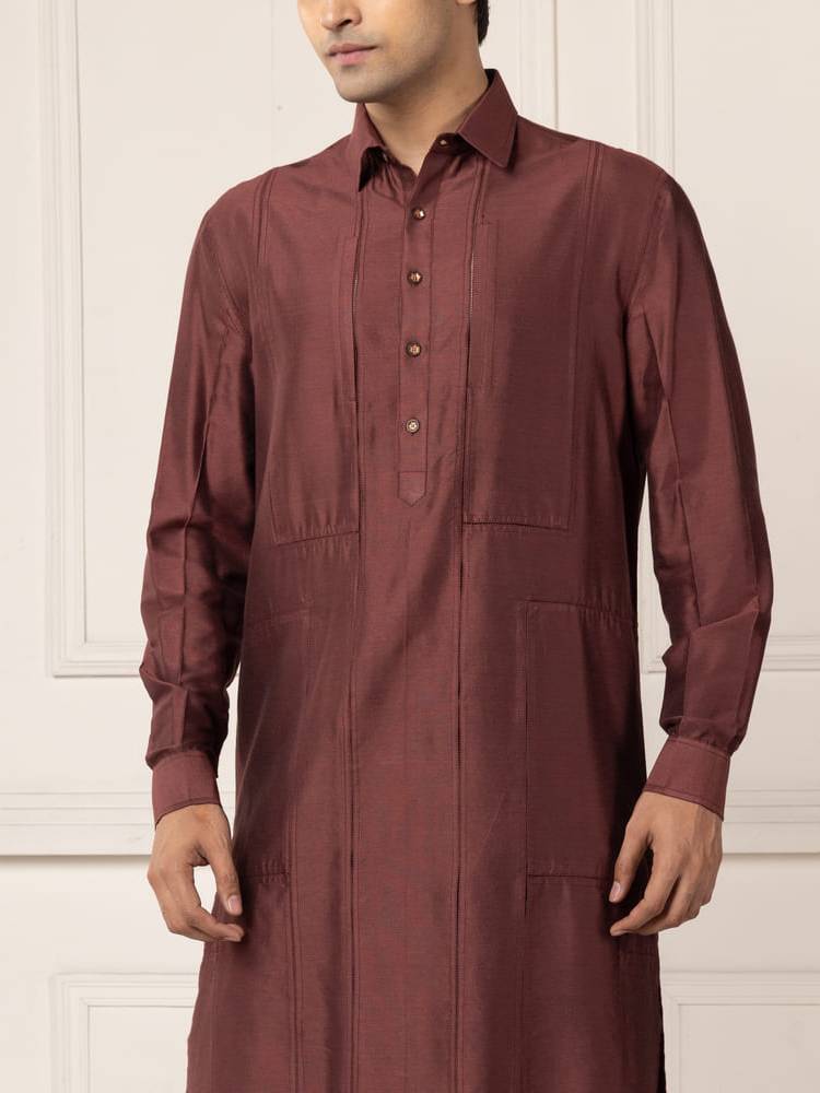 Deep Maroon Textured Kurta Set