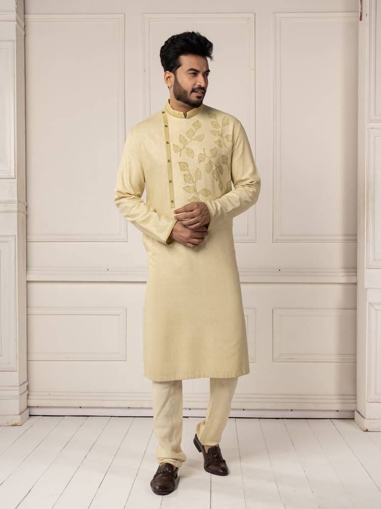 Light Green Leaf Motif Painting Kurta Set
