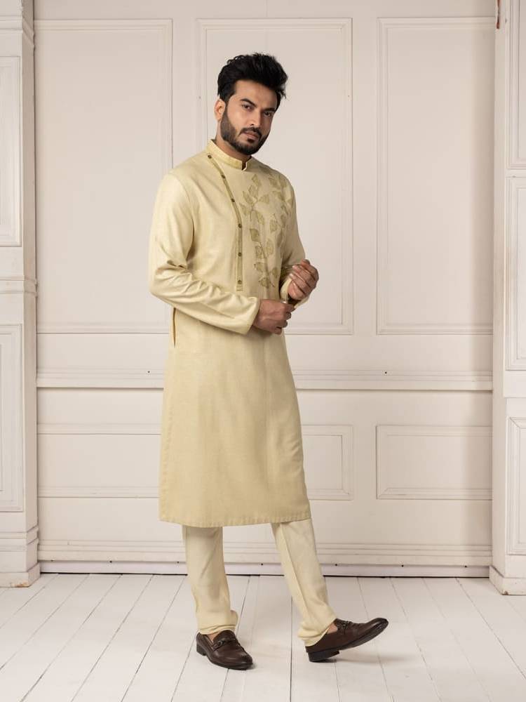 Light Green Leaf Motif Painting Kurta Set