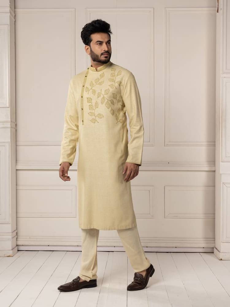 Light Green Leaf Motif Painting Kurta Set