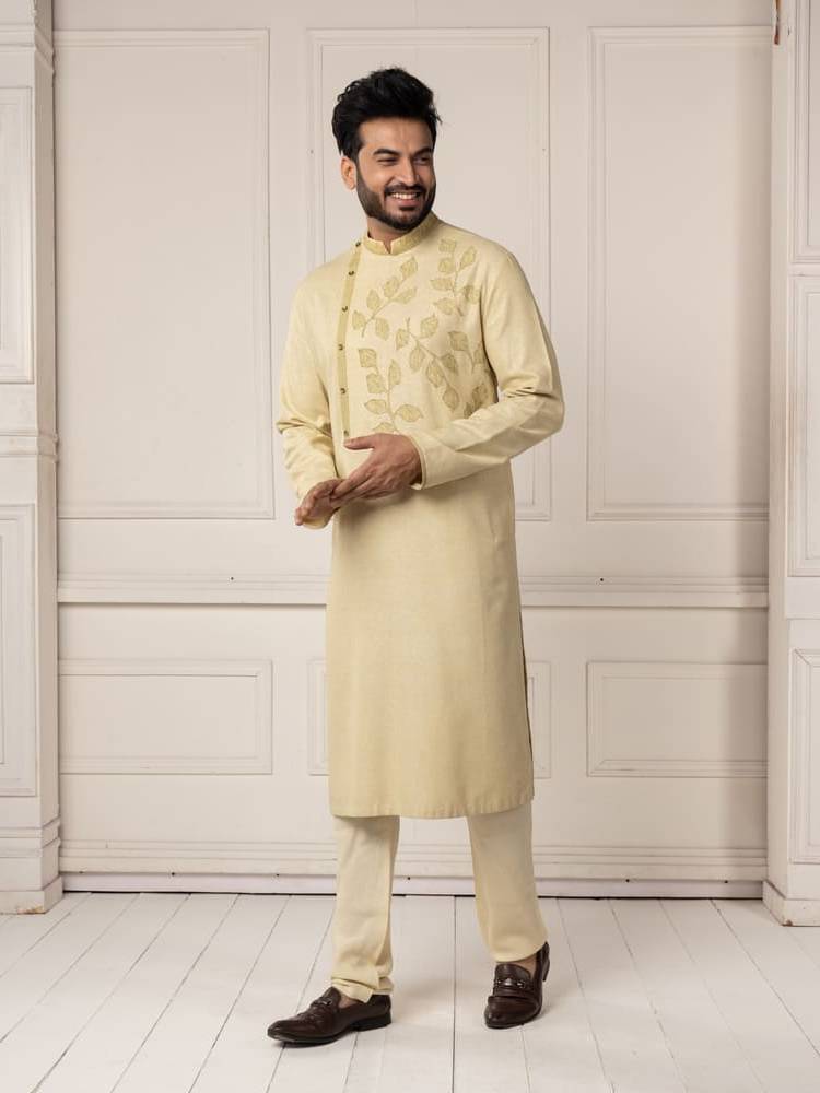Light Green Leaf Motif Painting Kurta Set