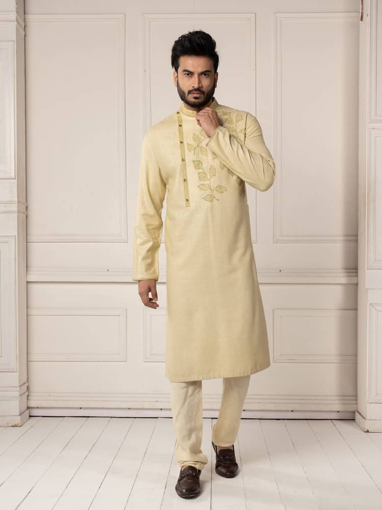 Light Green Leaf Motif Painting Kurta Set