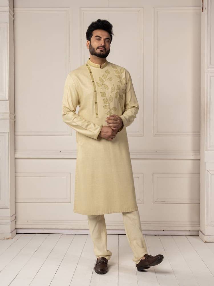 Light Green Leaf Motif Painting Kurta Set