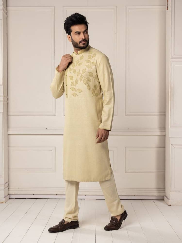 Light Green Leaf Motif Painting Kurta Set
