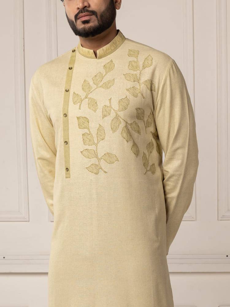 Light Green Leaf Motif Painting Kurta Set