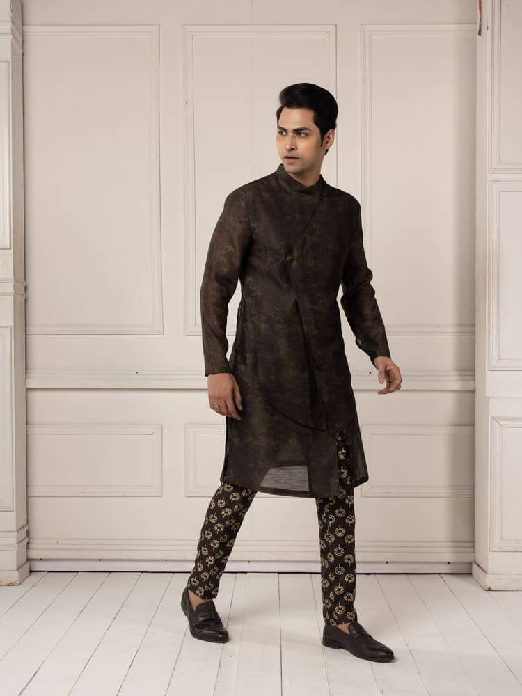 Olive green layered Kurta set