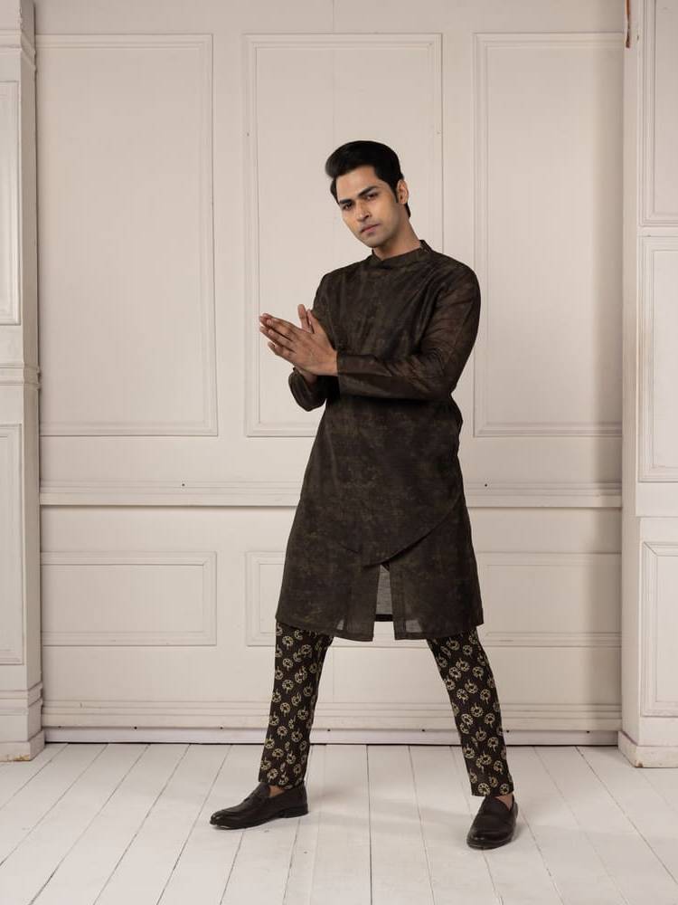 Olive green layered Kurta set