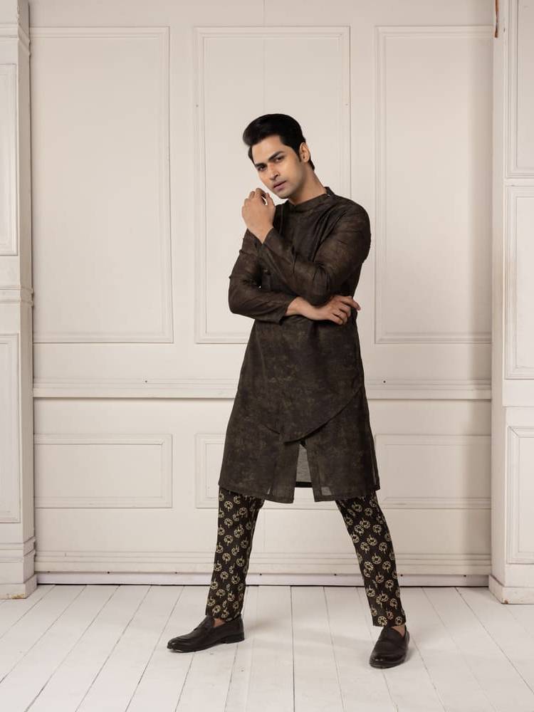Olive green layered Kurta set