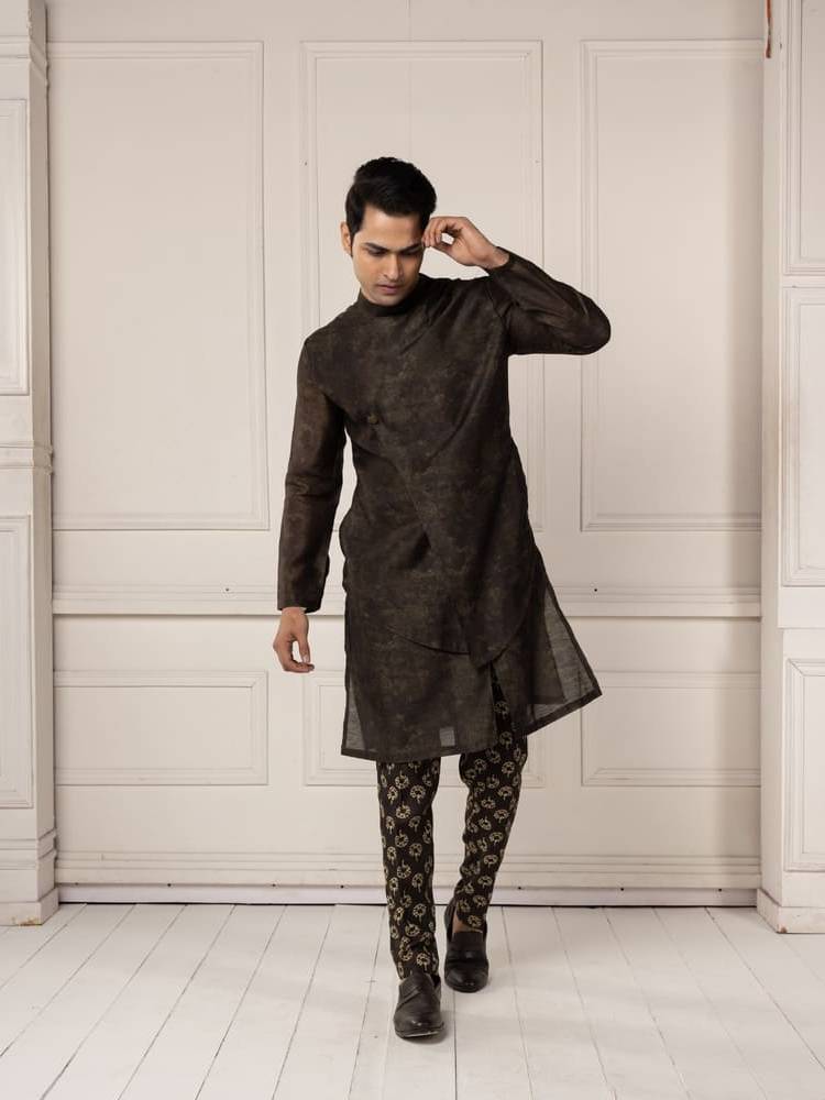 Olive green layered Kurta set