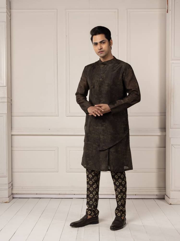 Olive green layered Kurta set