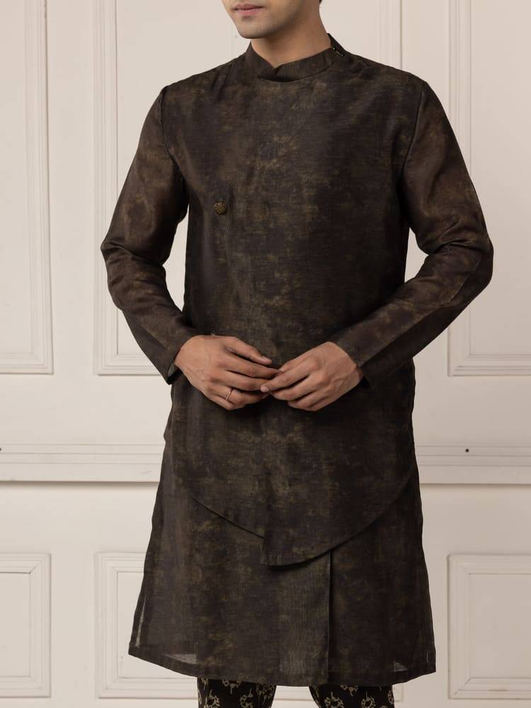 Olive green layered Kurta set