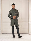 Olive Ikkat Pattern Woven Kurta Set