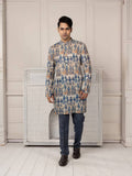 Blue and beige printed kurta with a straight fit trousers