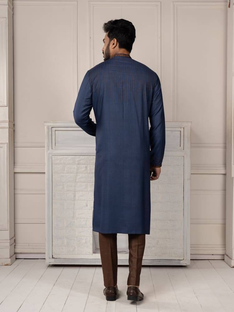 Blue Embroidered Kurta with Contrast Brown Pants
