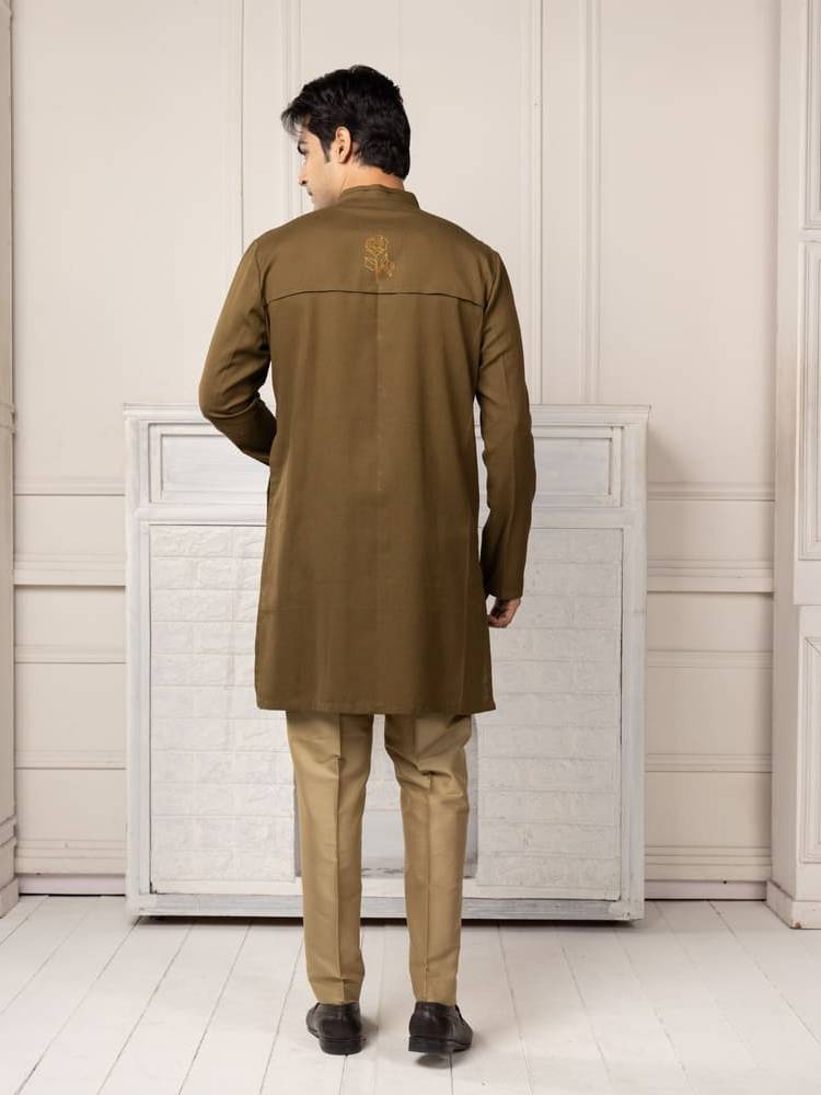 Olive Green Embroidered Short Kurta Set