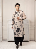 Printed Pathani Kurta Set with Bold Floral Motifs