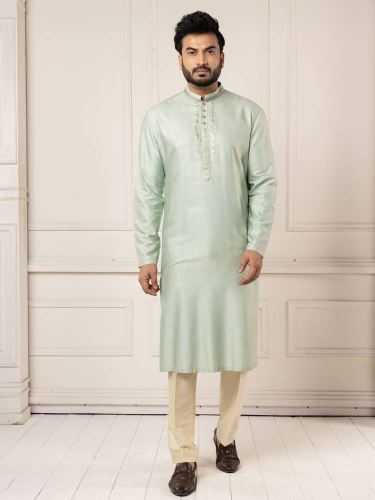Mint Gota Embroidery Kurta Set