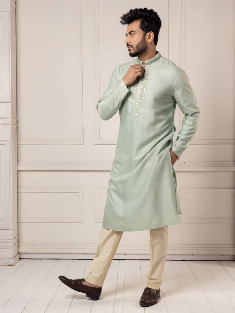 Mint Gota Embroidery Kurta Set