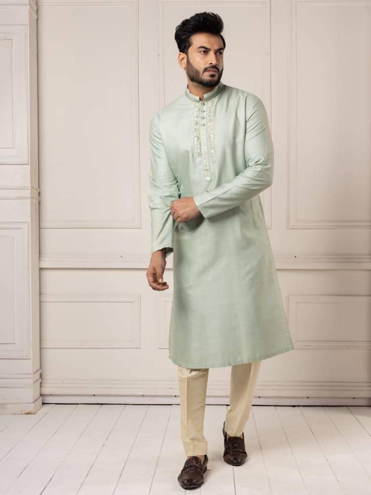 Mint Gota Embroidery Kurta Set