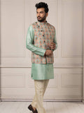 Jamevar printed jacket with mint colour kurta set