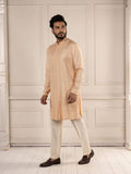 Peach Jamevar Embroidered Long Jacket Set