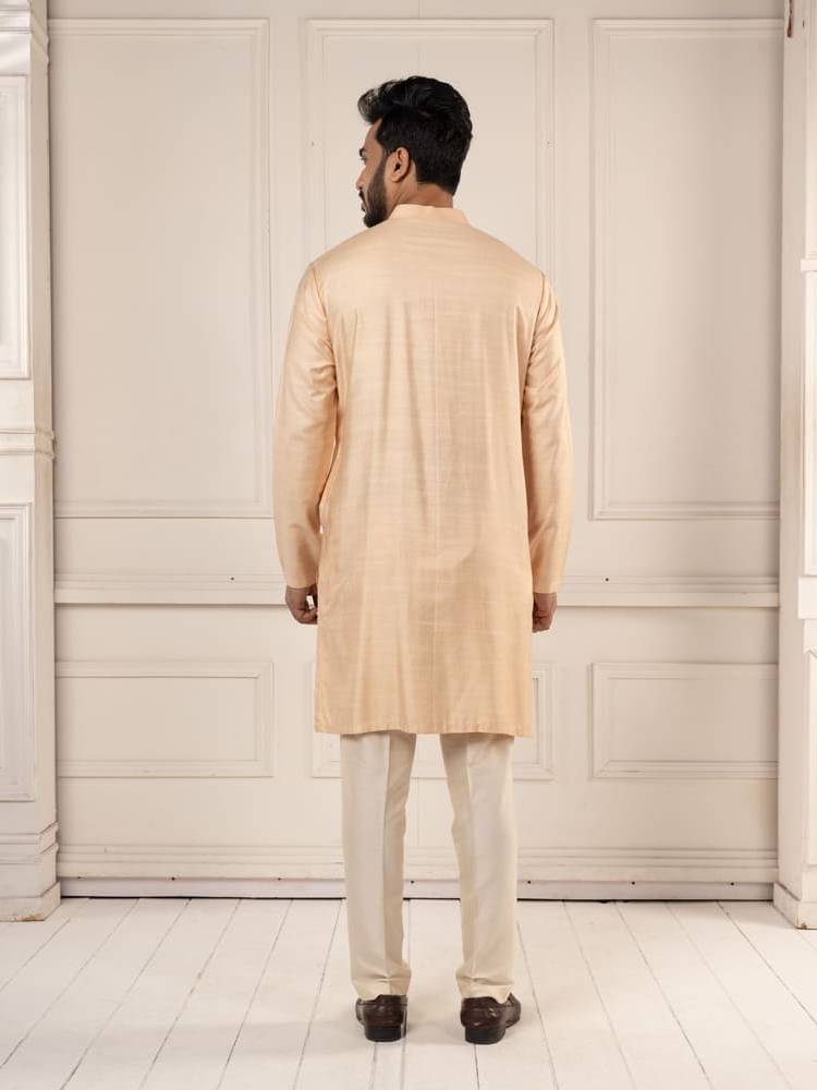 Peach Jamevar Embroidered Long Jacket Set