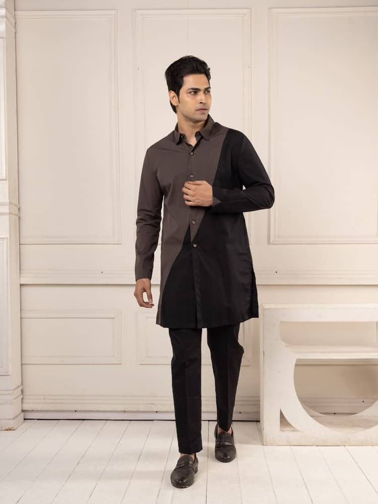 Black Color Black Short Kurta Set