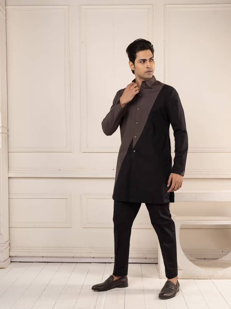 Black Color Black Short Kurta Set