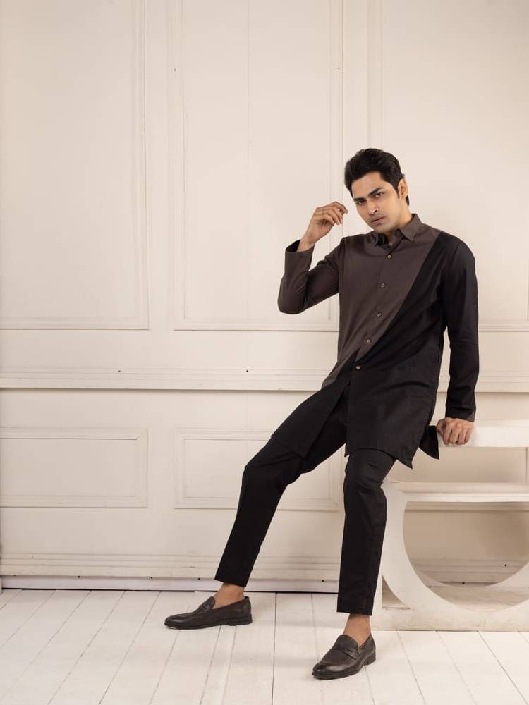 Black Color Black Short Kurta Set