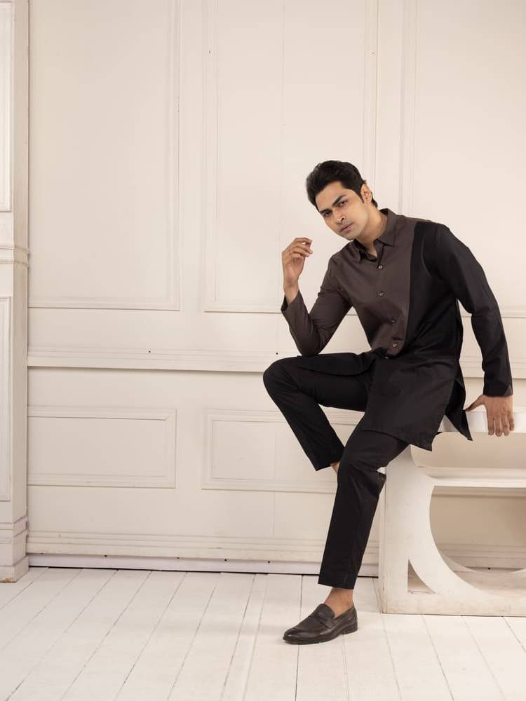 Black Color Black Short Kurta Set