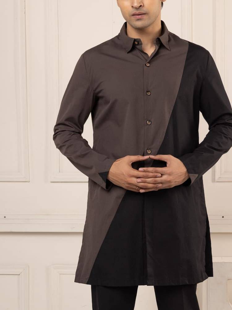 Black Color Black Short Kurta Set