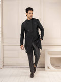 Black Full Open Machine Ambroidred Short Kurta Set