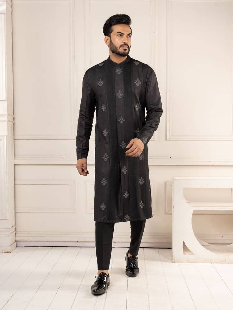 Black Pintucks Kurta Set
