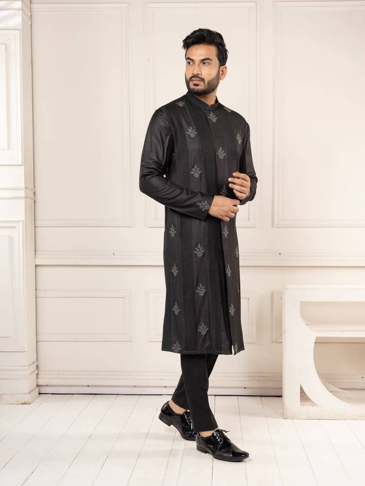 Black Pintucks Kurta Set